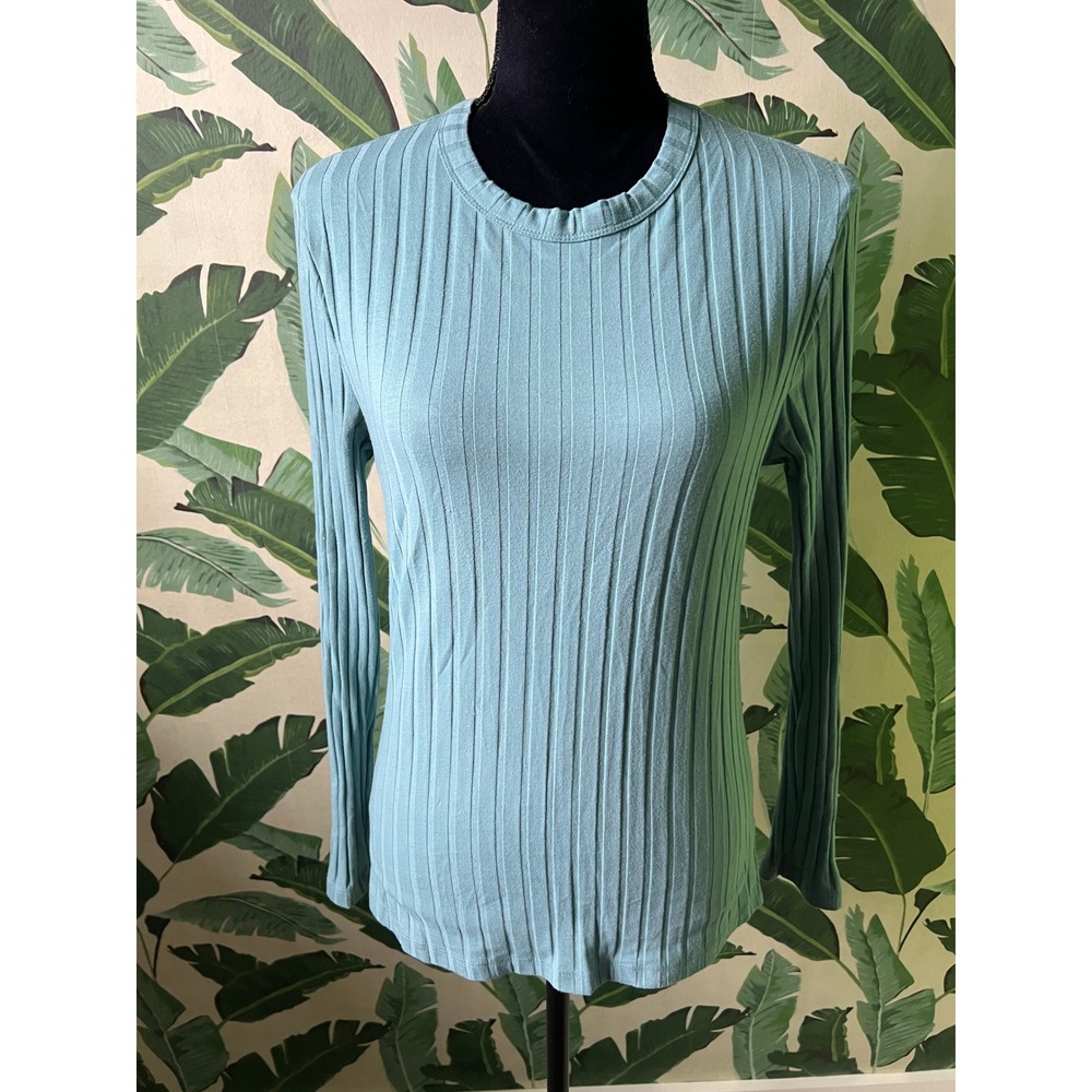A New Day Ribbed Long Sleeve Top Women Medium Teal